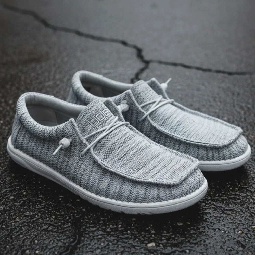Hey Dude Wally Sox Mens 8 Light Grey Knit Slip On Moccasin Loafers 110060156